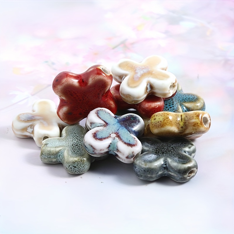 Colorful Cross Shape Ceramic Beads, 8pcs Set for DIY Jewellery